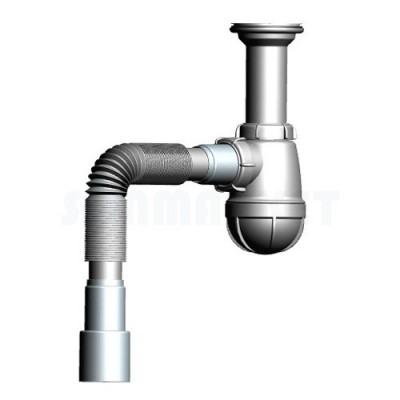 B0515 Сифон для кухни 1 1/2" х 40 с удлинённой горловиной с гибкой трубой 40х40/50
