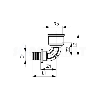Уголок 90° для PE-X с внутренней резьбой бронза Дн 20 х Rp 3/4" TECEflex