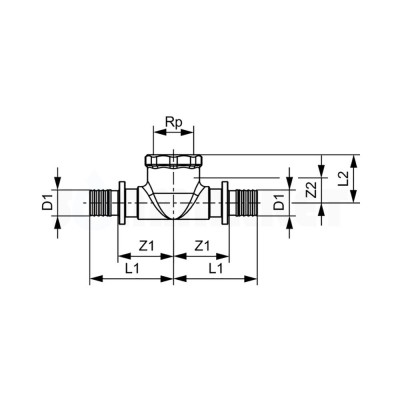 Тройник 90° для PE-X переходной с внутренней резьбой бронза Дн 25 х Rp 3/4" х 25 TECEflex