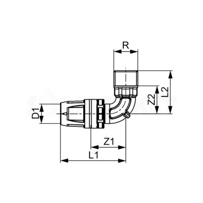 Уголок 90° для Push-fit с наружной резьбой латунь Дн 16 х Rp 1/2" TECElogo