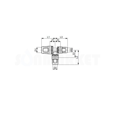 Тройник 90° для Push-fit редукционный PPSU Дн 40 х 32 х 32 TECElogo