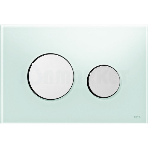 Кнопка смыва для инсталляции с двумя клавишами TECEloop, стеклянная, стекло зелёное, клавиши хром глянцевый